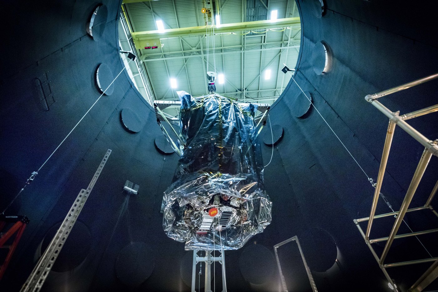 NASA's Space Environment Simulator at Goddard Space Flight Center — a vast complex vacuum system of vessels, pumps and stainless-steel piping (public domain, NASA) — the class of vacuum engineering behind DiastolVAC by Panacea Bio Chem and Bogdan Dicoias